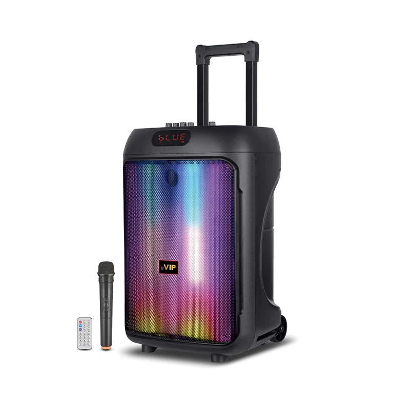 OEM/ODM Outdoor Trolley 30W Portable High Power BT Speaker with Colorful LED Lights Includes Microphone and Remote Control