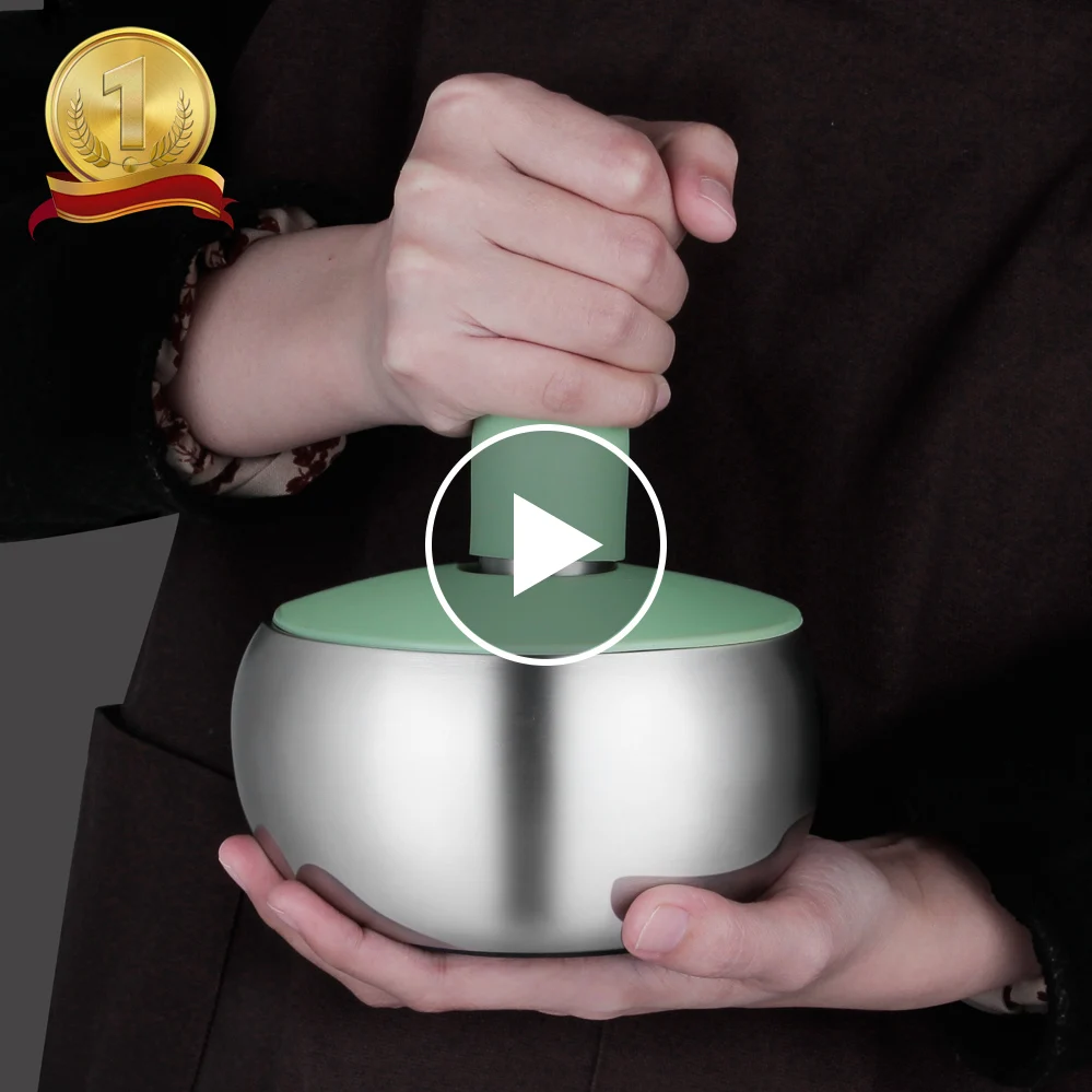 Kitchen tools 304 stainless steel herb bowl spice grinder mortar and pestle with non-slip silicone handle