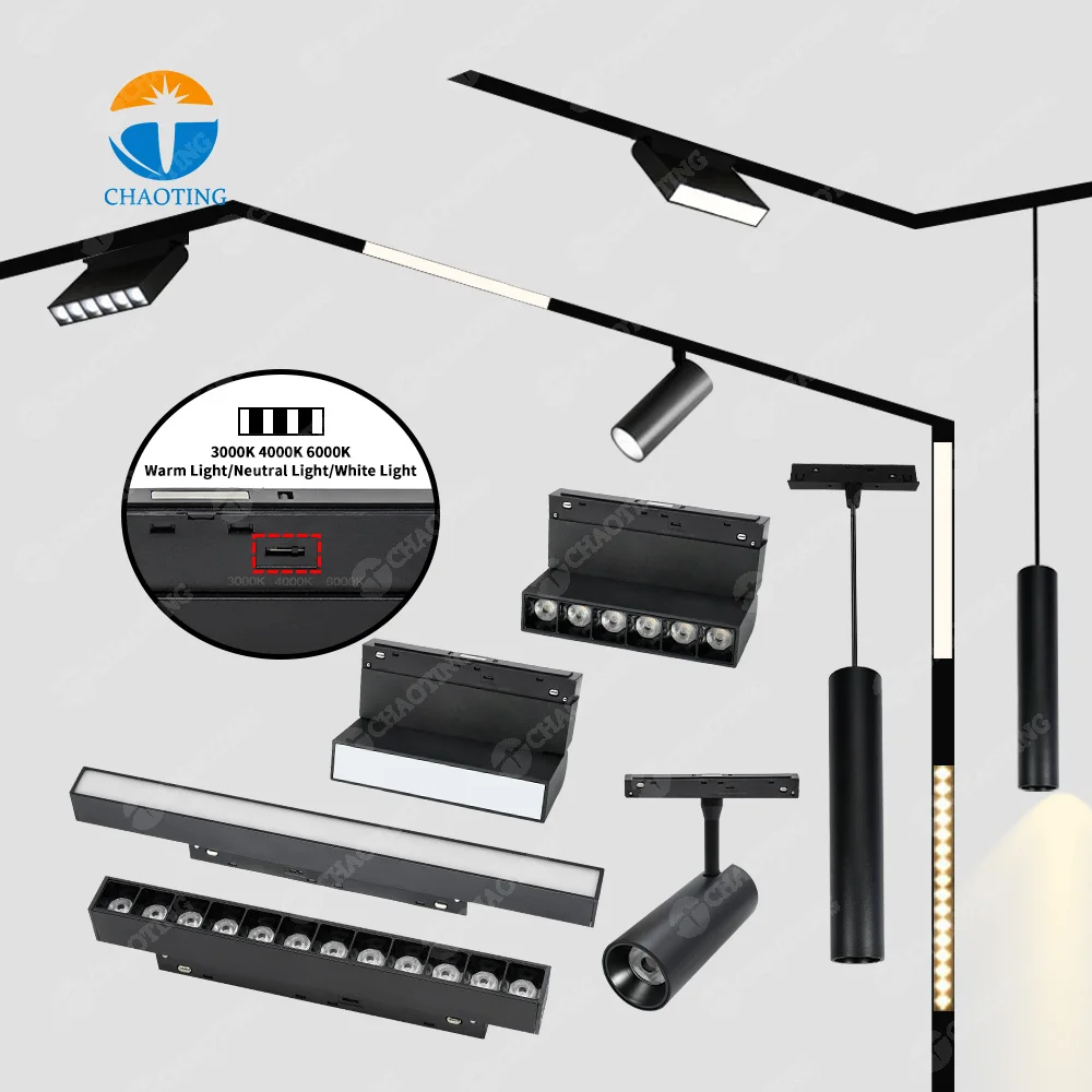 Modern Commercial Linear Tracklight Spot Lamp System 3color Dip Switch Adjustable Spotlight Magnet Magnetic Rail LED Track Light