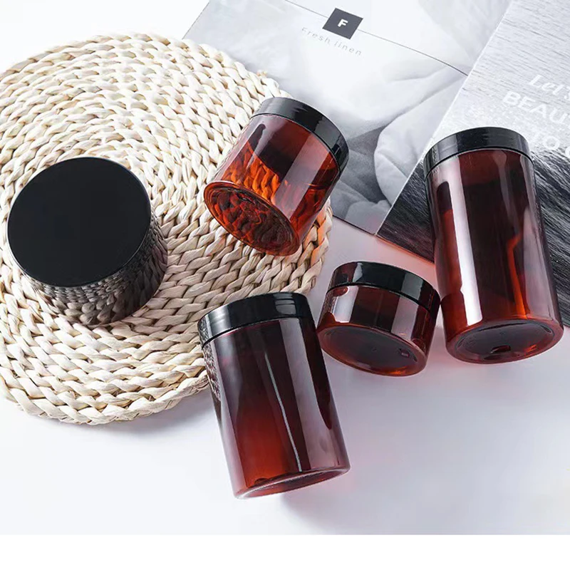 2oz 4oz 6oz 8oz 12oz 16oz Amber Lotion Cream Body Butter Lip Scrub PET Plastic Jar with Lid for Cosmetic Packaging Container