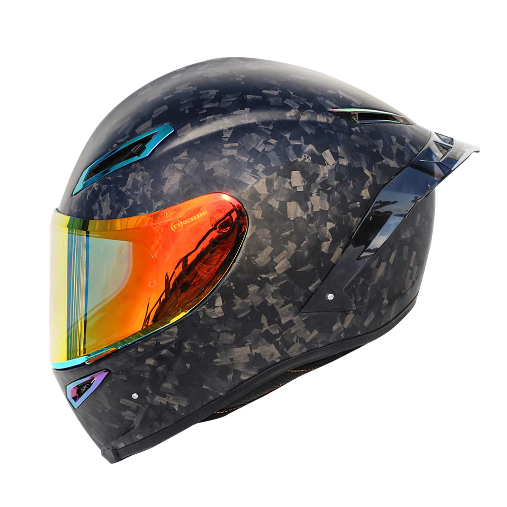 Motorcycle Helmet Retro Carbon Fiber Full Face Helmet DOT Approved Moto Motocross Helmet With HD Lens