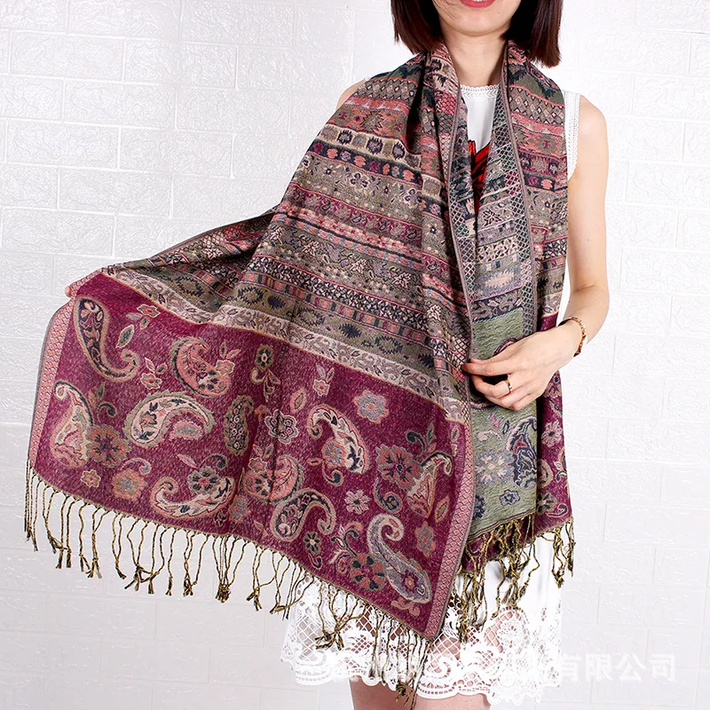 Новый женский шарф из пашмины, жаккардовая шаль с кисточками, длинная шаль, индивидуальный дизайн