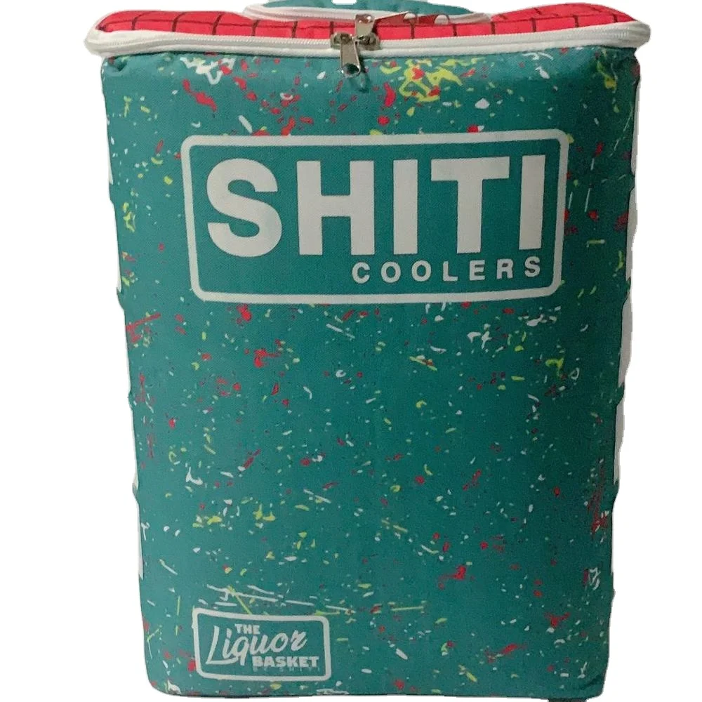 stylish custom sublimation printing polyester 24 cans cooler PEVA HEAT SALE waterproof backpack bag with top zipper pocket