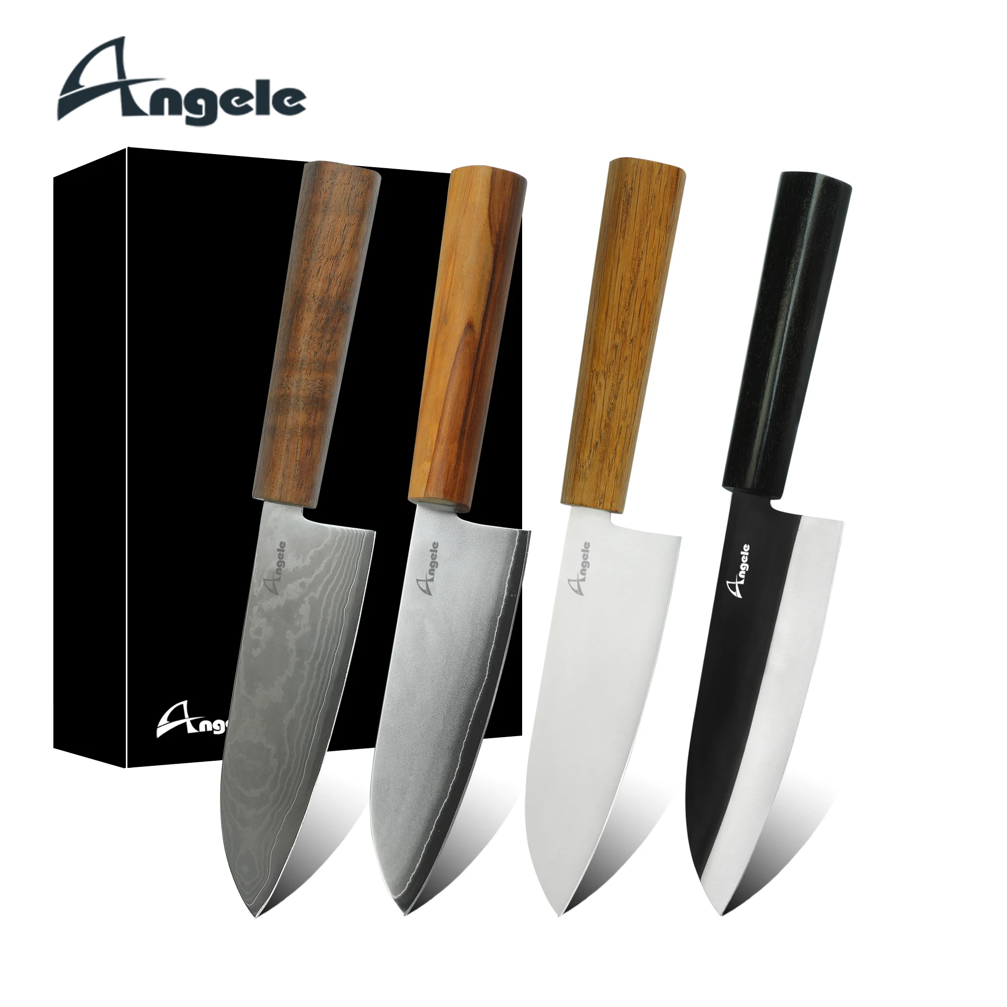 OEM Wholesale Custom Material German 1.4116 Stainless Steel Blade Wood Handle Damascus Steel Japanese Santoku Knives