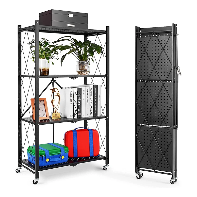 Multi-Layer Folding Metal Rack Storage Shelf Portable Storage Shelves Kitchen Organizer foldable Storage Rack With Wheels