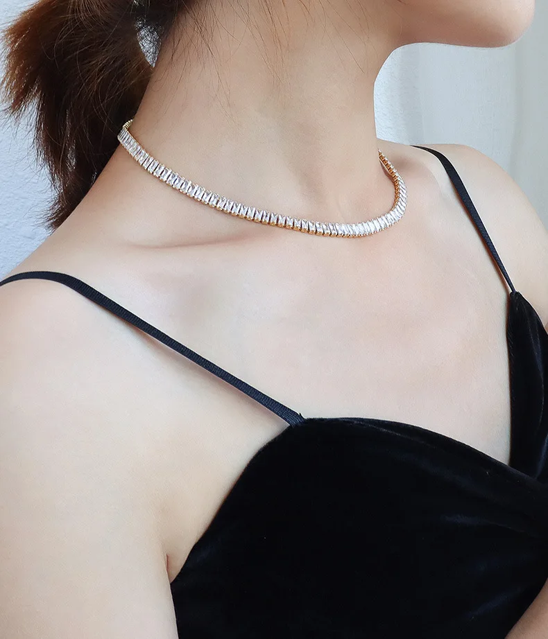 IVIAPRO Jewelry New Arrival Luxury Non Tarnish & Waterproof Shiny Baguette Stainless Steel 18K Gold Plated Statement Necklace