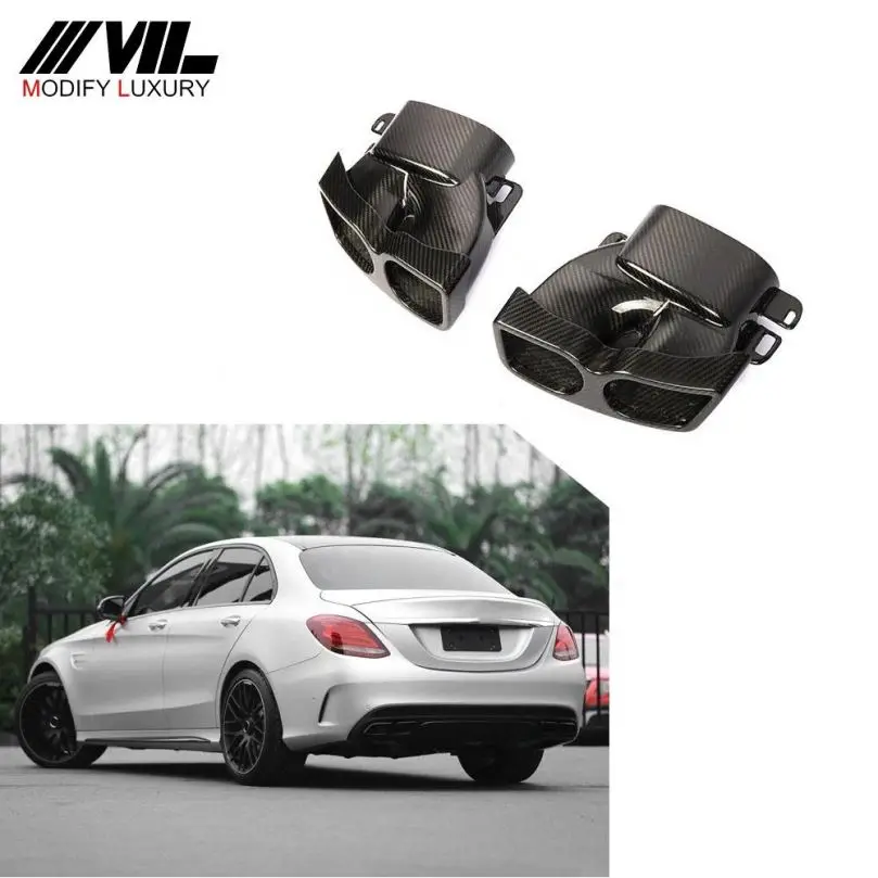 Стиль B C Class сухой углеродного волокна глушитель советы для Mercedes W205 C63 AMG 2 двери 4 двери 2015-2018
