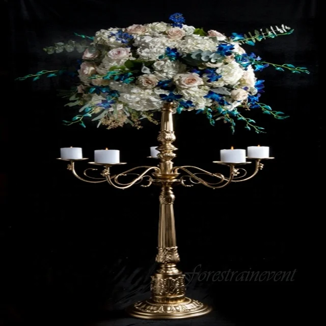 Wedding Decoration Centerpieces Flower Stand Tabletop Decoration Gold Centrepiece Metal Candelabras Gold Pillar Candle Holders