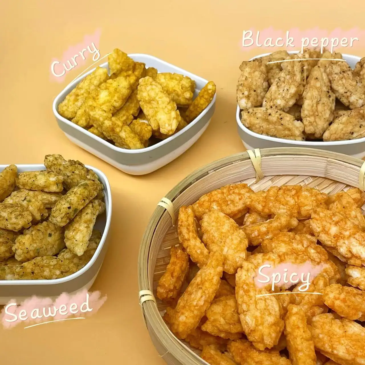 Crispy Rice Crackers Seaweed Curry Chili Black Pepper Flavor Snack Fried Rice Cracker