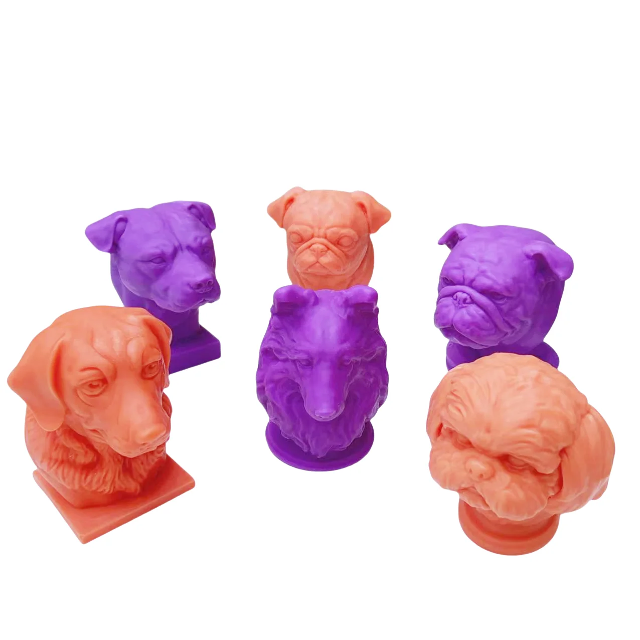 New 6 Style Large Pet Dog Head Silicone Candle Mold.Pit Bull.Border Collie, Bulldog, Khabbat, Shih Tzu, Resin, Gypsum Mold