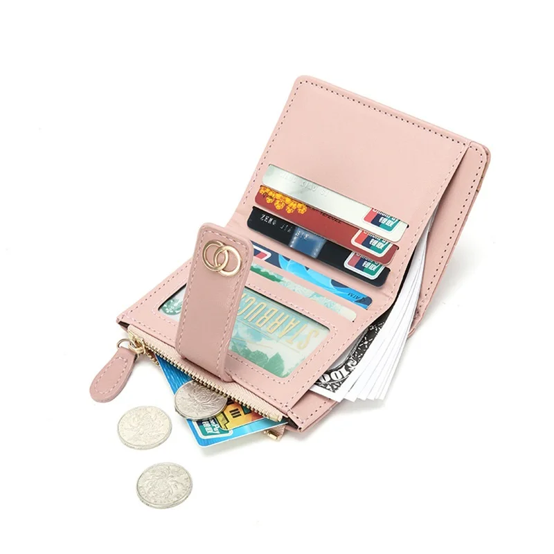 Spring and summer new solid color card bag short fashion simple button zipper wallet for women