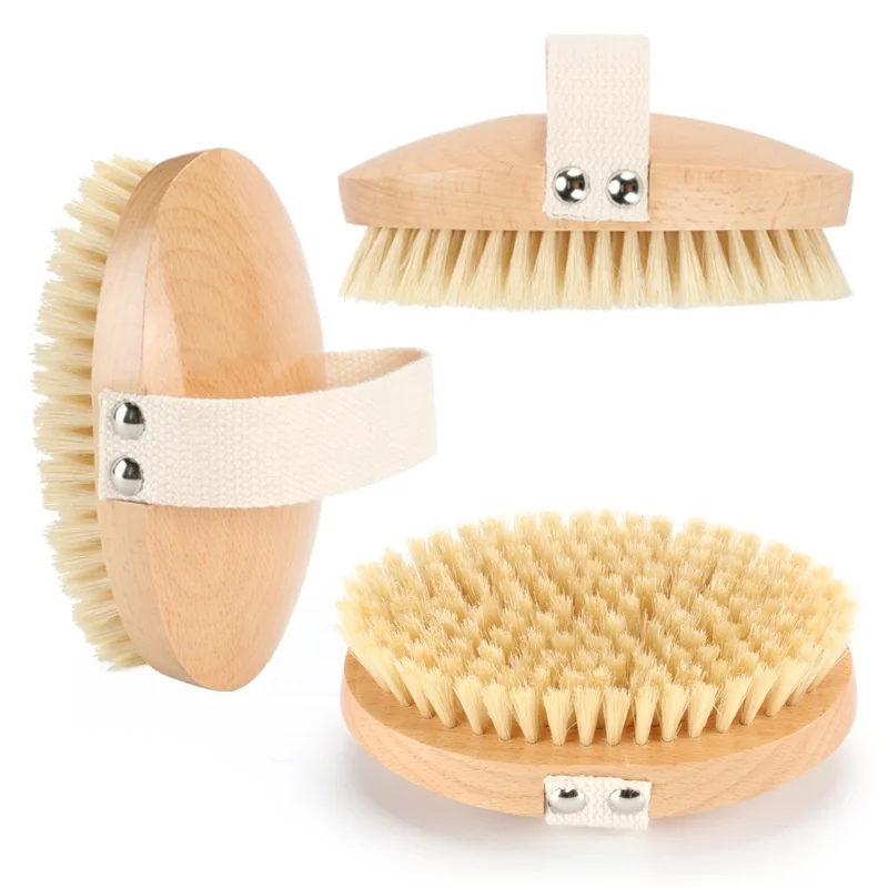 Customize Logo Natural Vegan Sisal White Boar Bristle Drying Skin Wooden Bath Massage Body Shower Brush Cellulite Exfoliating