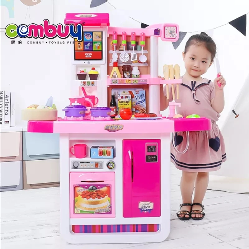 Mini simulation pink kids play toys kitchen for cooking game