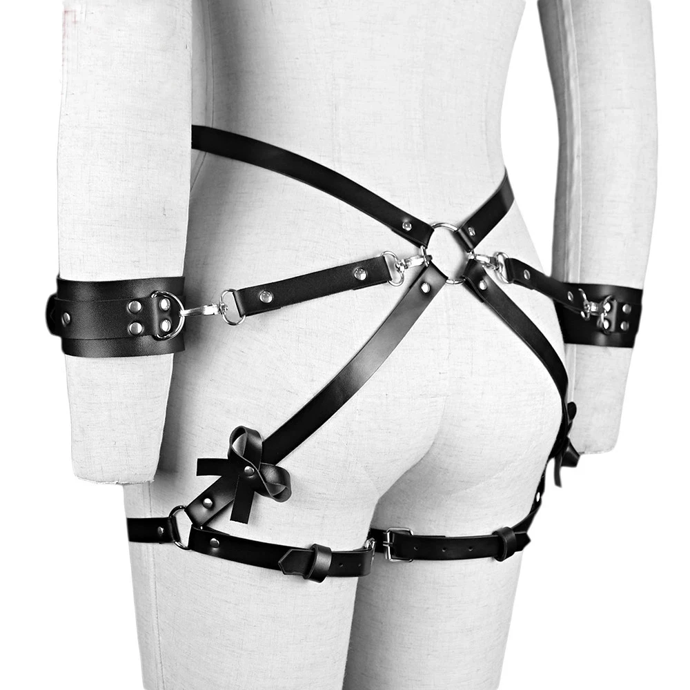 Woman Bondage Harness Tools Couples Handcuffs Buttocks Leather Bow Garter Belt BDSM Bondage Erotic Accessories Belt