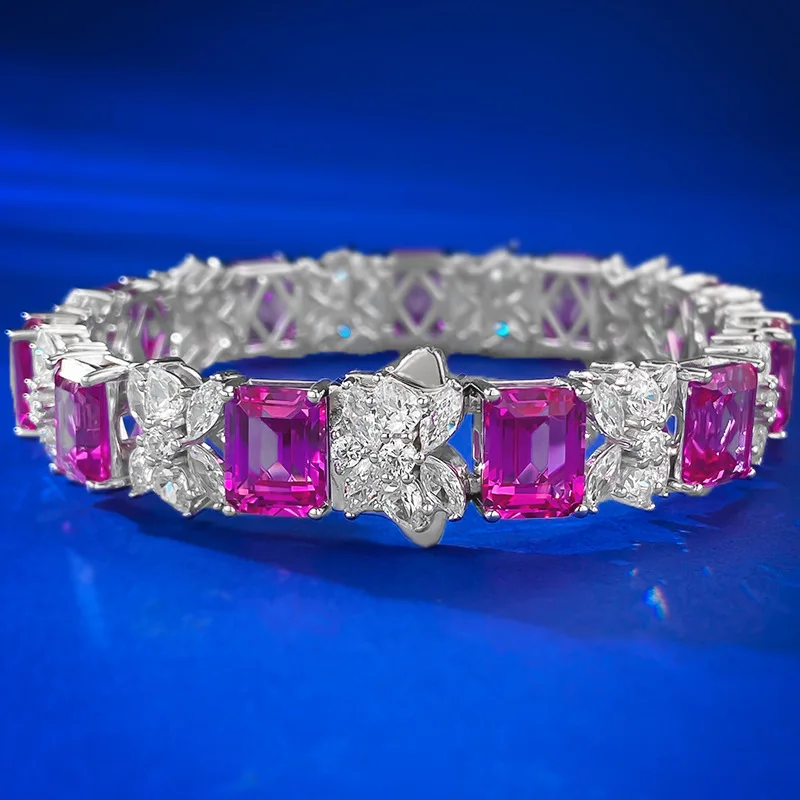 New live streaming hot selling model Pink Diamond 7 * 9 full diamond bracelet for women with fashionable temperament, rich woman