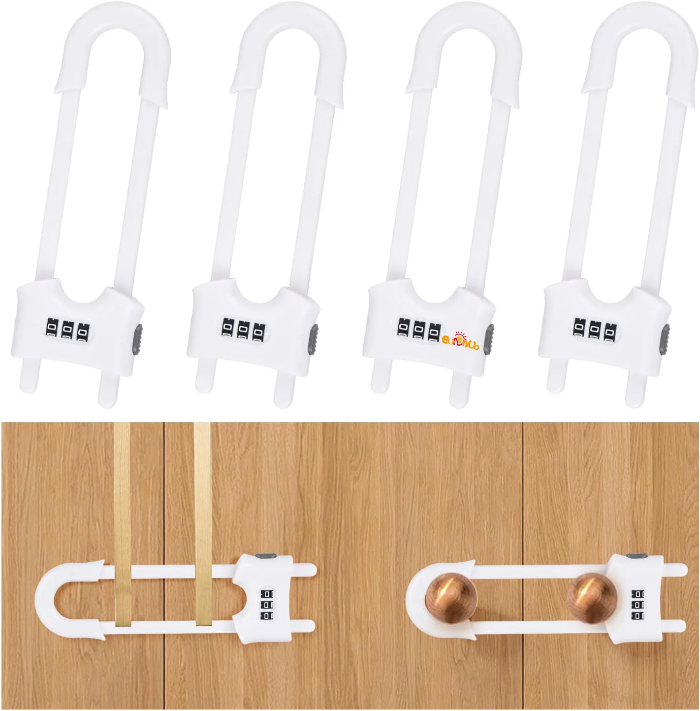 SUNNUO Child Safety Password Lock Child Protection U-Shaped Sliding Cabinet Locks Adjustable Childproof Latches for Knob
