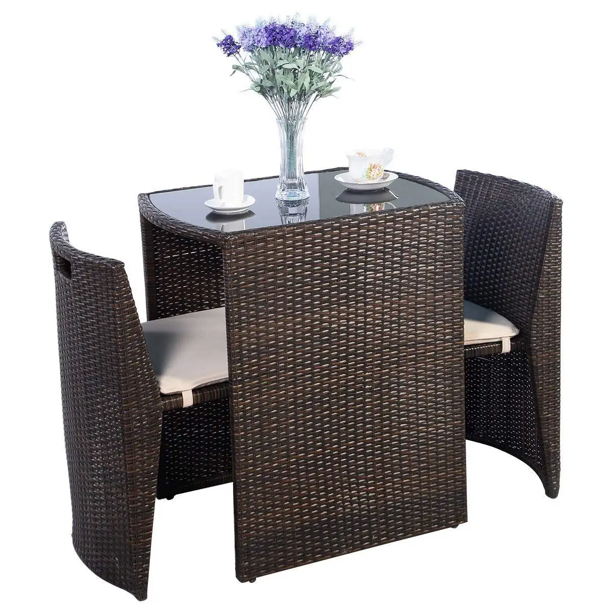 Waterproof 3PCS Wicker Sofa Garden Furniture Rattan Outdoor Garden Sets Patio Table Set