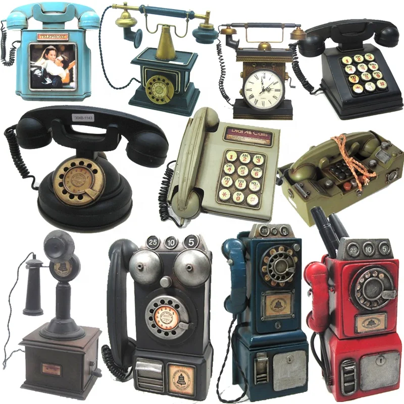 Custom Vintage Iron Metal Telephone Models Handicraft For Photo Props Kids Gift Phone Home Decor Ornament Desktop Decoration