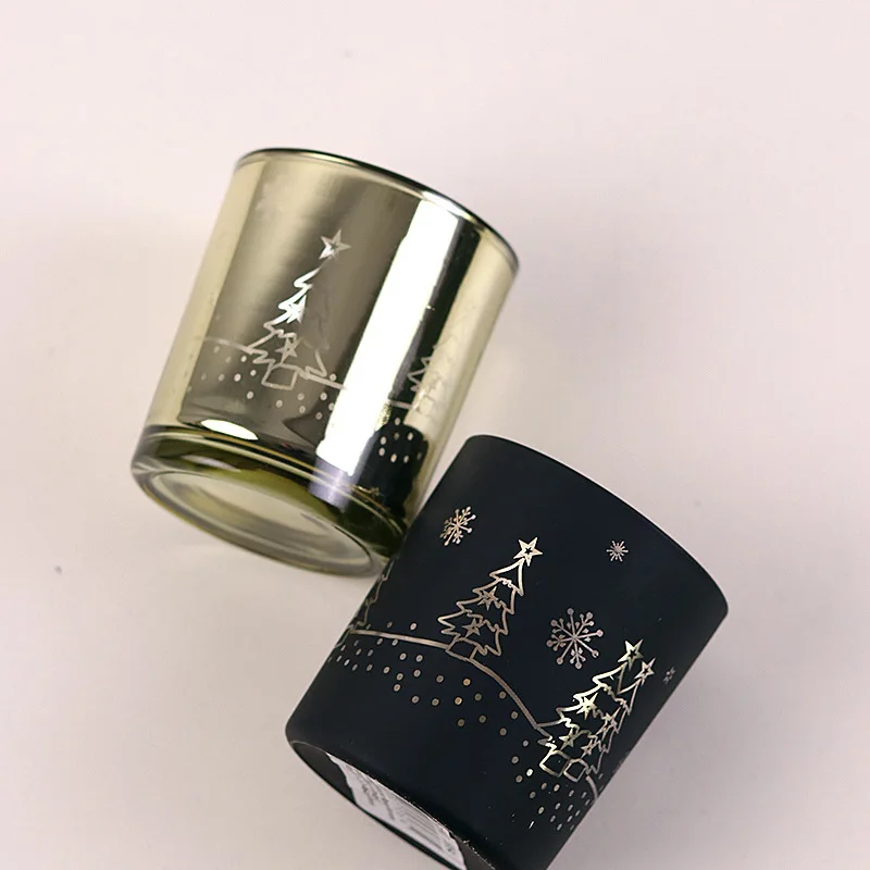 300ml 10oz Glass Candle Jar Cup Cylinder Christmas Trees Tea Light Candles Holder For Home Decor