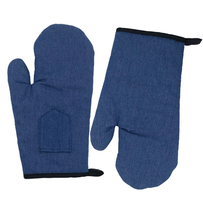 HANDLANDY Heat Resistant Canvas Oven Mitten set of 2 oven mitts denim blue 100% cotton oven bbq glove