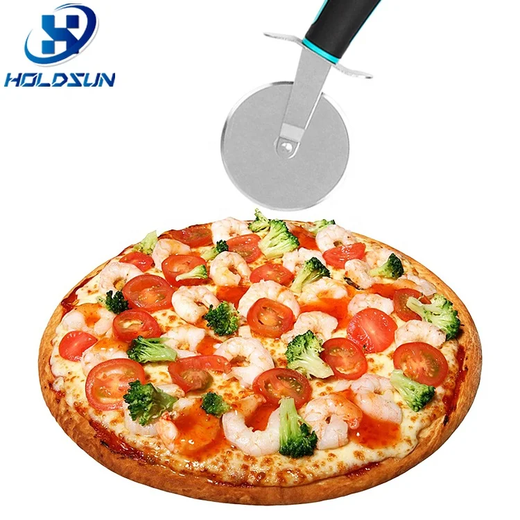 Custom Logo Food Safe Stainless Steel Manual Round Cake Pizza Food Cutter Rolling Wheel with Comfortable Rubber Handle