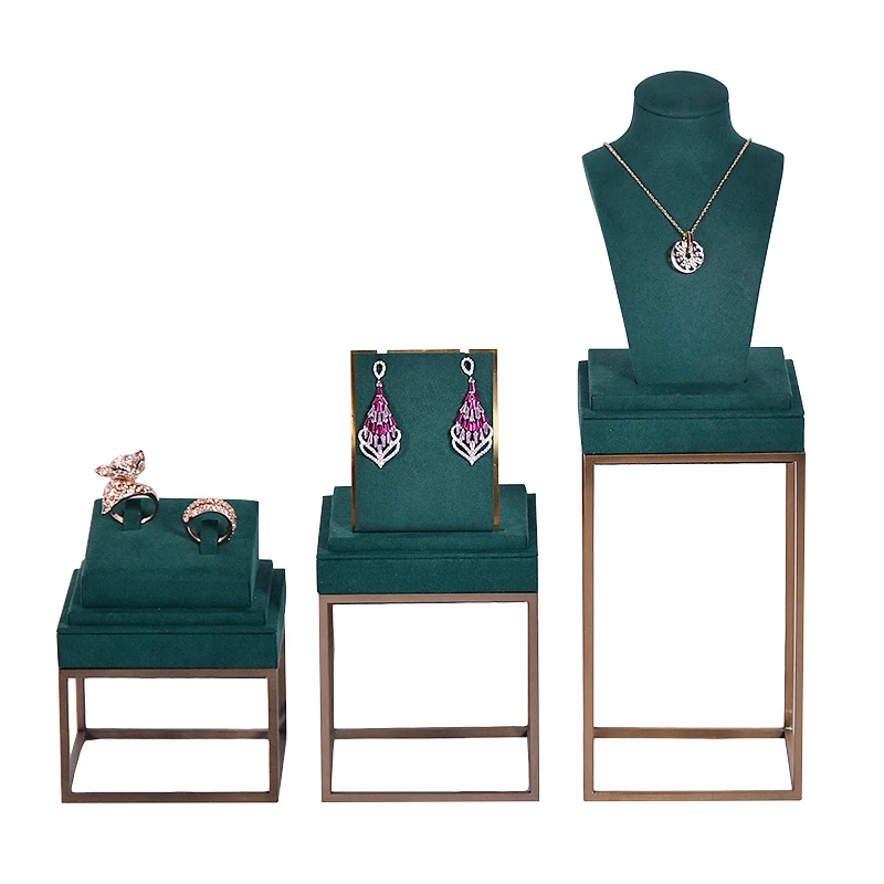 Jinksy Custom Fashion microfiber stand metal leg jewelry display set for window