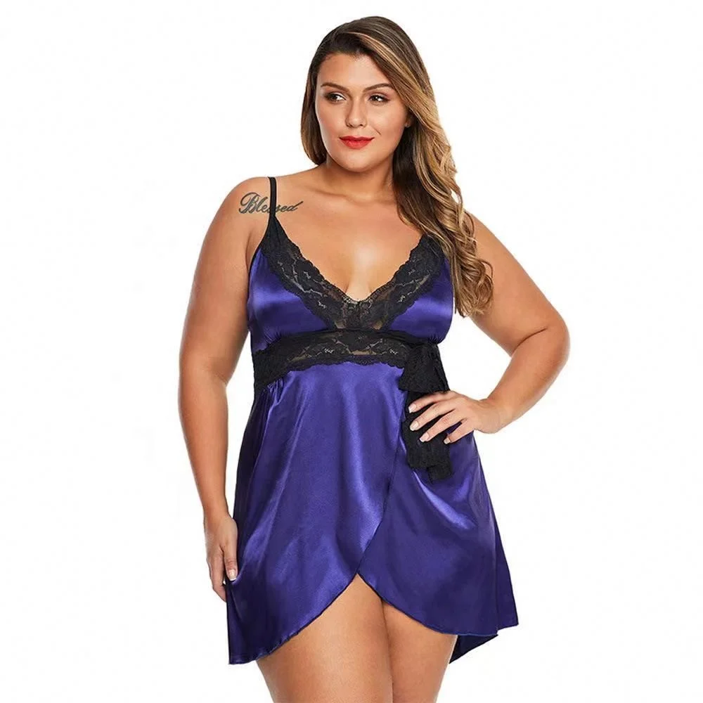 Plus size lingerie women babydoll lingerie V neck nightwear sheer lace sleepwear backless teddy lingerie