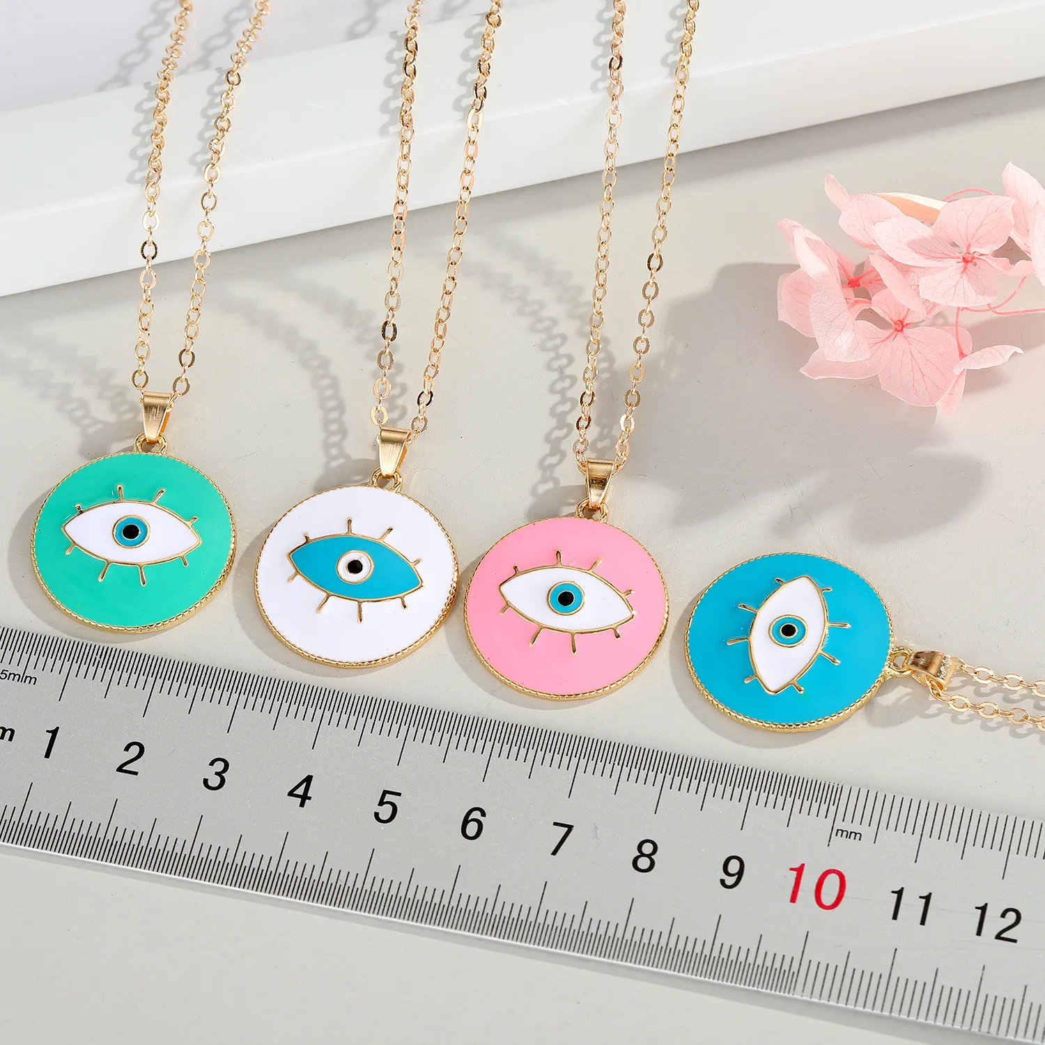 Wholesale Gold Plated Multi Colors Enamel Turkish Evil Eye Pendant Necklace for Women