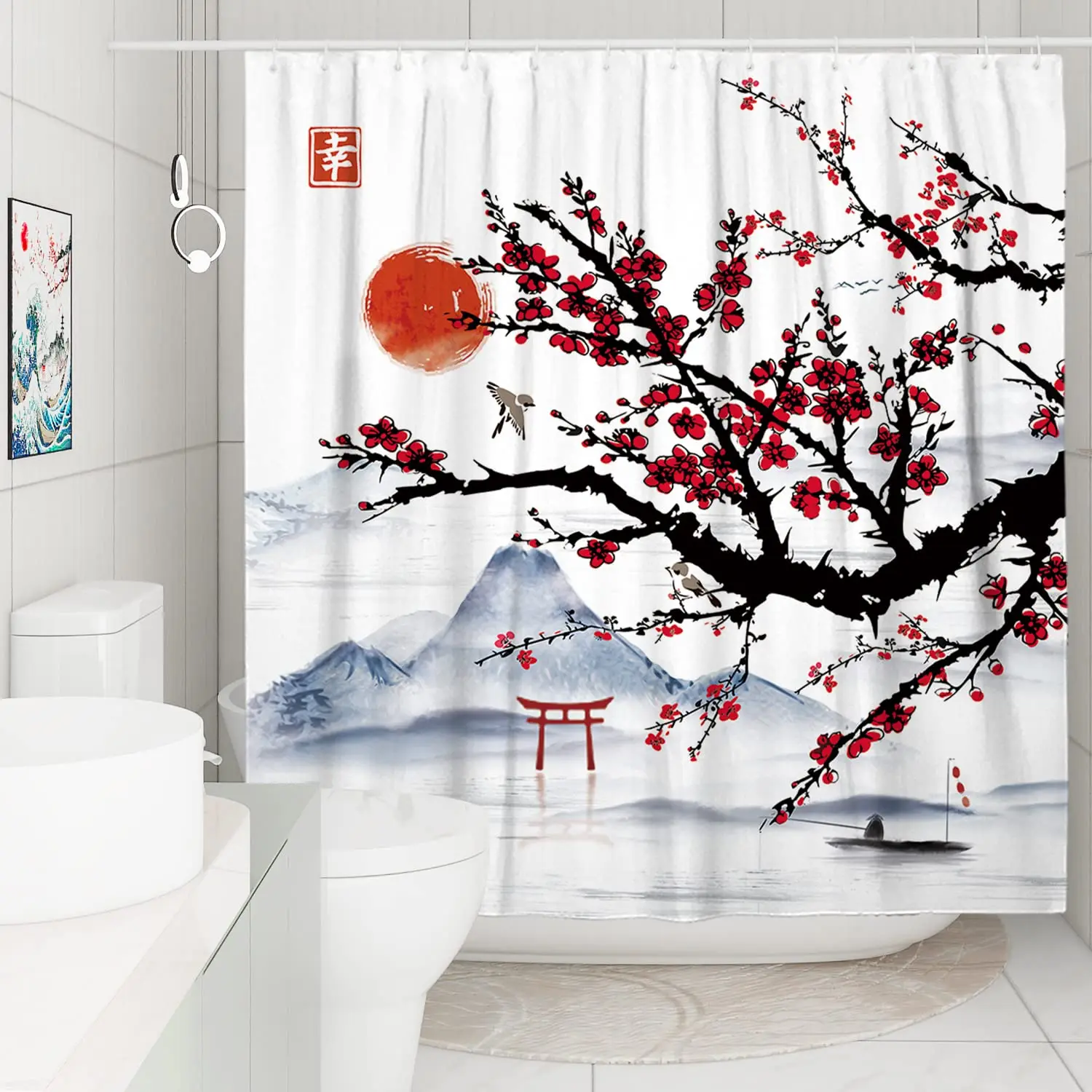Amazon Bathroom Flower Pattern Pvc Shower Curtain, Manufacturers Prefect Plum Blossom Designer Shower Curtains/