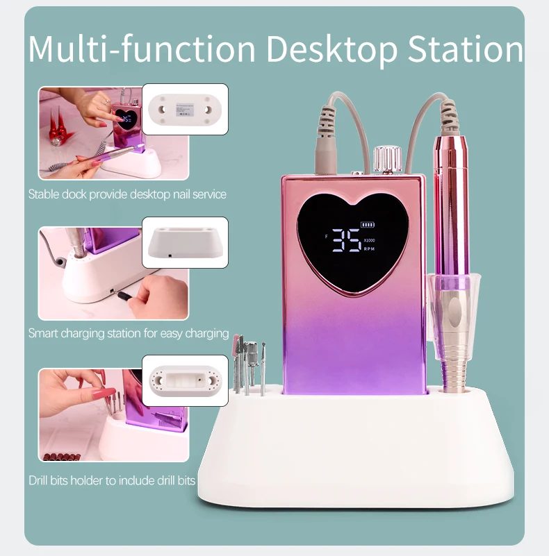 Brushless high power nail drill machine 85W low noise electric cordless drill pen Professional Nail Product for Salon