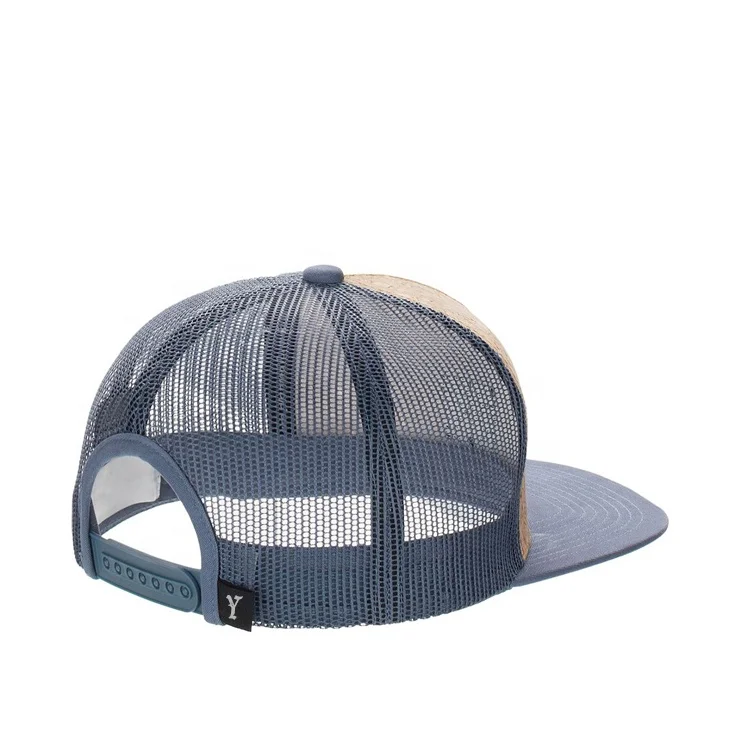wholesale 5 panel custom cork snapback hat cap mesh trcuker hat with woven label
