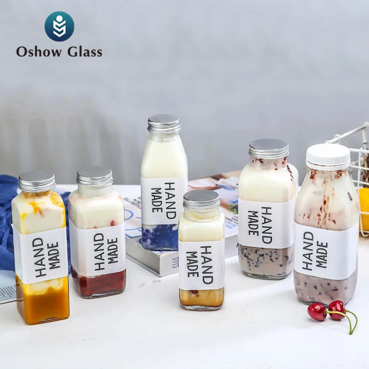 Wholesale Square 100ml 250ml 350ml 300ml 500ML 1000ML Empty Milk Fruit Juice Drink Glass Bottles With White Tamper Proof Cap