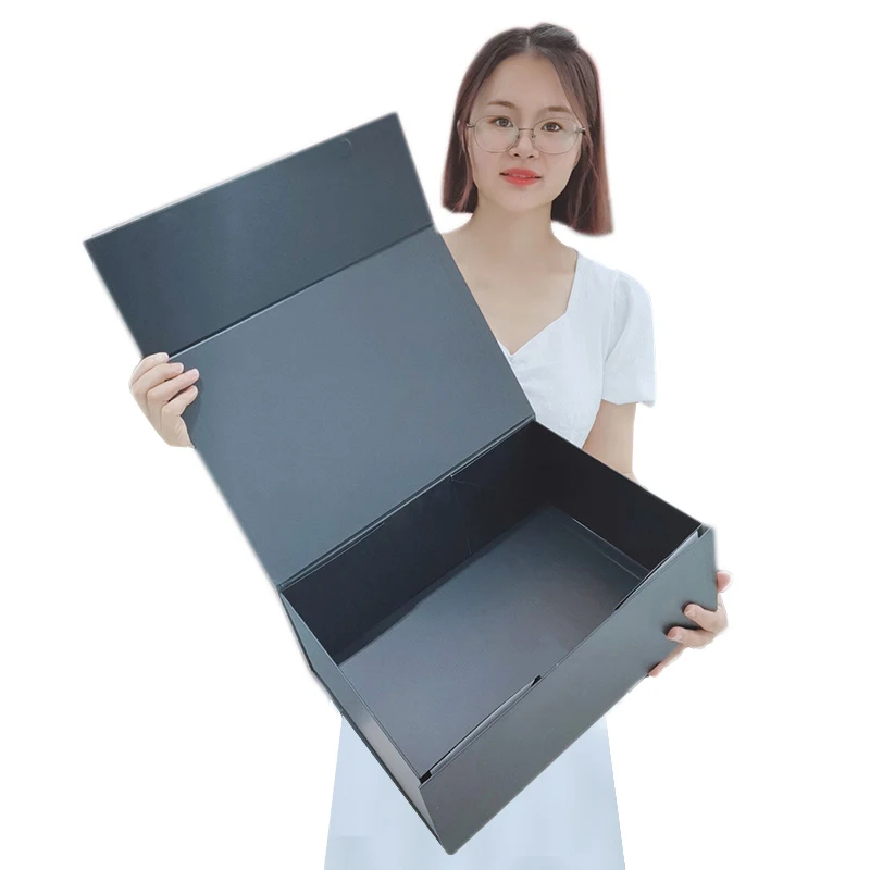 new arrival fo simple elegant folding grey board Luxury Custom Logo Folding Magnetic closure Black Paper Flat Packing Gift Box