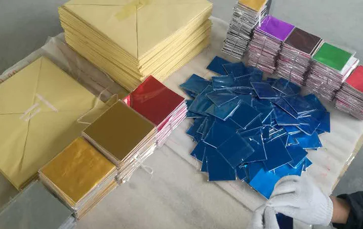 High quality colored aluminum foil for food packing chocolate wrappers 12*12cm