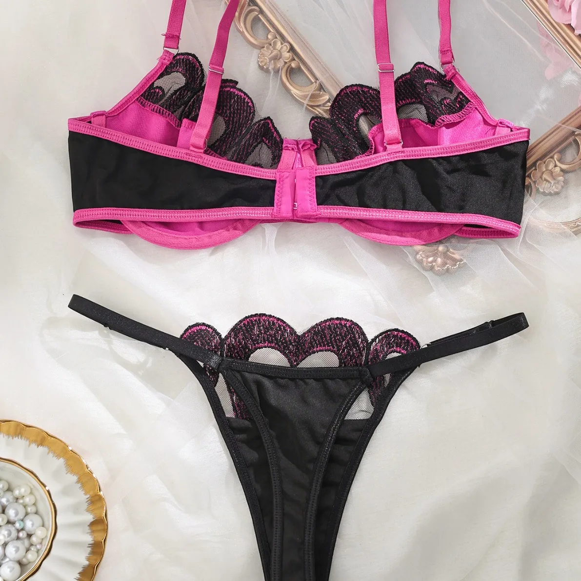 Custom Color Size Hollow Bandage Ring Ring Mesh Handmade Heavy Work Complex Bra Panties Womens Lingerie Sexy Underwear Sets