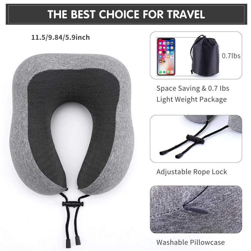Travel Pillow 100% Pure Memory Foam Neck Pillow Memory Foam Travel Comfortable Breathable  Pillow Travel