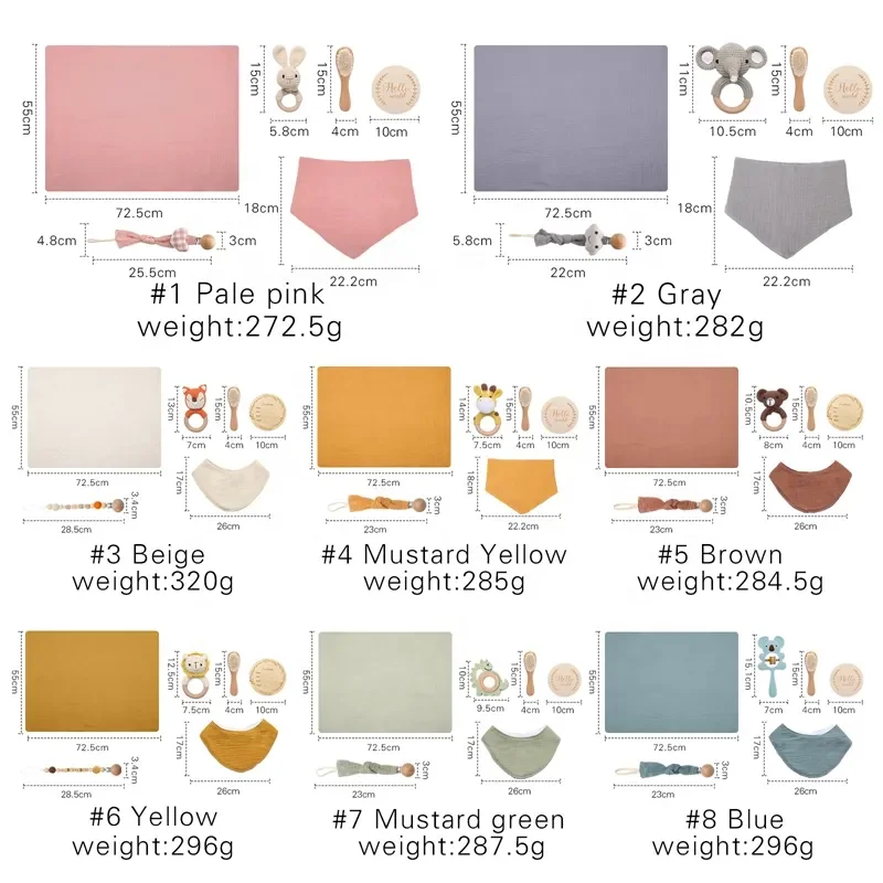 2023 Hot Sale Newborn Shower Gift Set Box Baby Muslin Cotton Blanket Teething Baby Rattle Milestone Wooden Toy Set