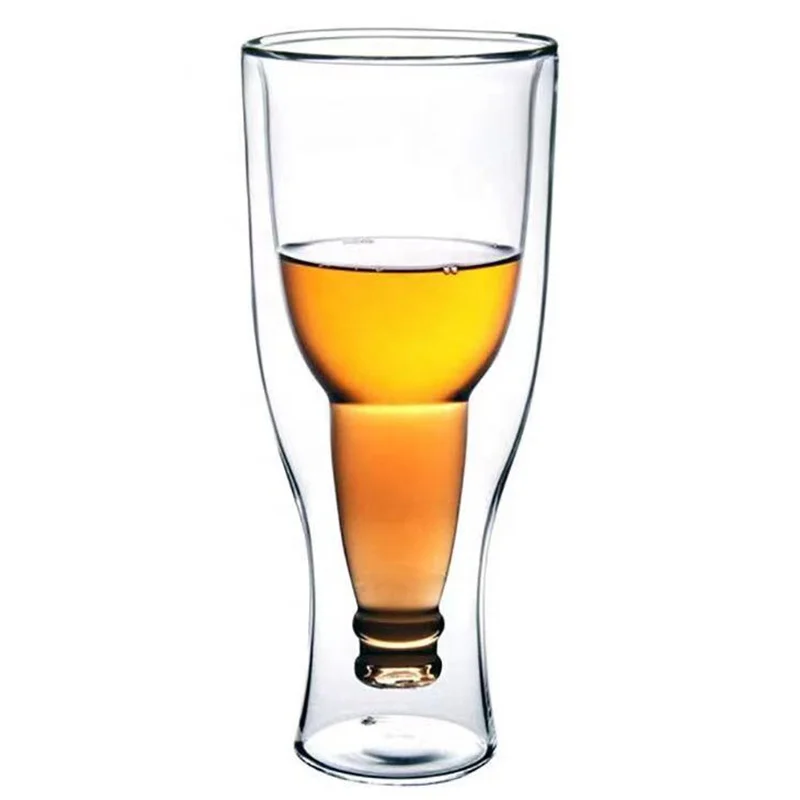 Factory Wholesale Double wall Beer Bottle High Borosilicate Glass Mug Insulated Beer Glasses 350ml Clear Drinking Cups for Juice