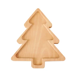 Natural Solid Wooden Snack Tray Christmas Trees and Reindeer Rudolph Plate Beech Wood Pallet For Kitchen