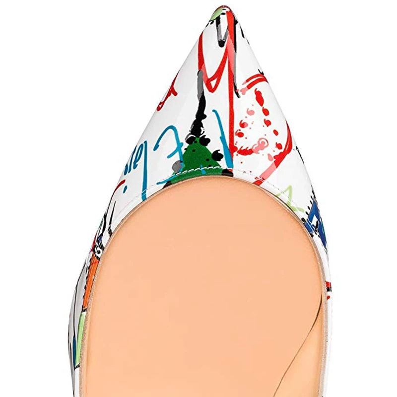 Hot sale low price fashion ladies graffiti pumps thin heel shoes high heel 12cm large size 35-45