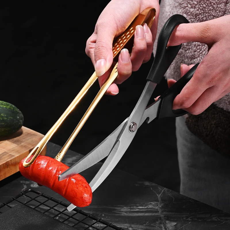 Multifunctional Korean Barbecue Kitchen Scissors and Tongs Set Food Cutter Scissors Open Bottle Opener Steak Food Cutting Meat