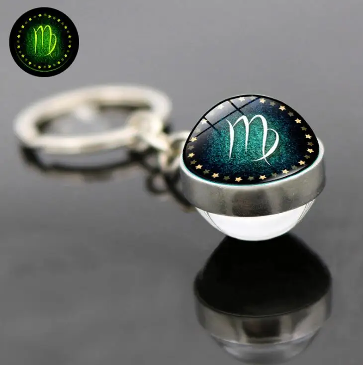 Amazon Hot Sell Keychain Zodiac Glass Keychain Zodiac Sign Keychain,Glowing In The Darkness,2CM Diameter