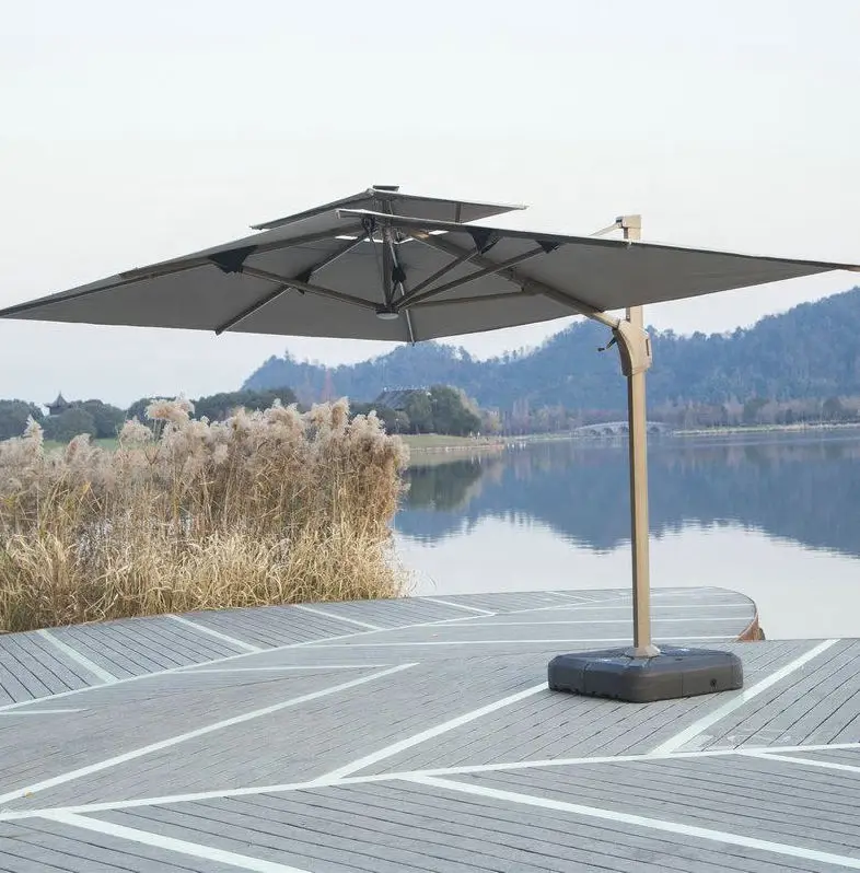 High Quality Beach Sunshade Lamp Umbrella Stand Duty Parasol With Solar Lights