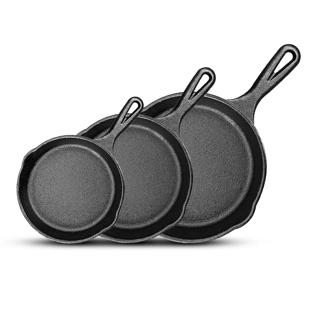 Vegetable Oil Coating Cast Iron Frying Pan 6inch Cast Iron Skillet 3 Pcs Pre-Seasoned Cast Iron Grill Skillet Fry Pan Set