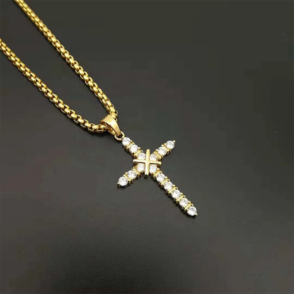 stainless steel pendantsJewelry Gold Plated Zircon Stainless Steel Charm Pendants 316l men golden crosses