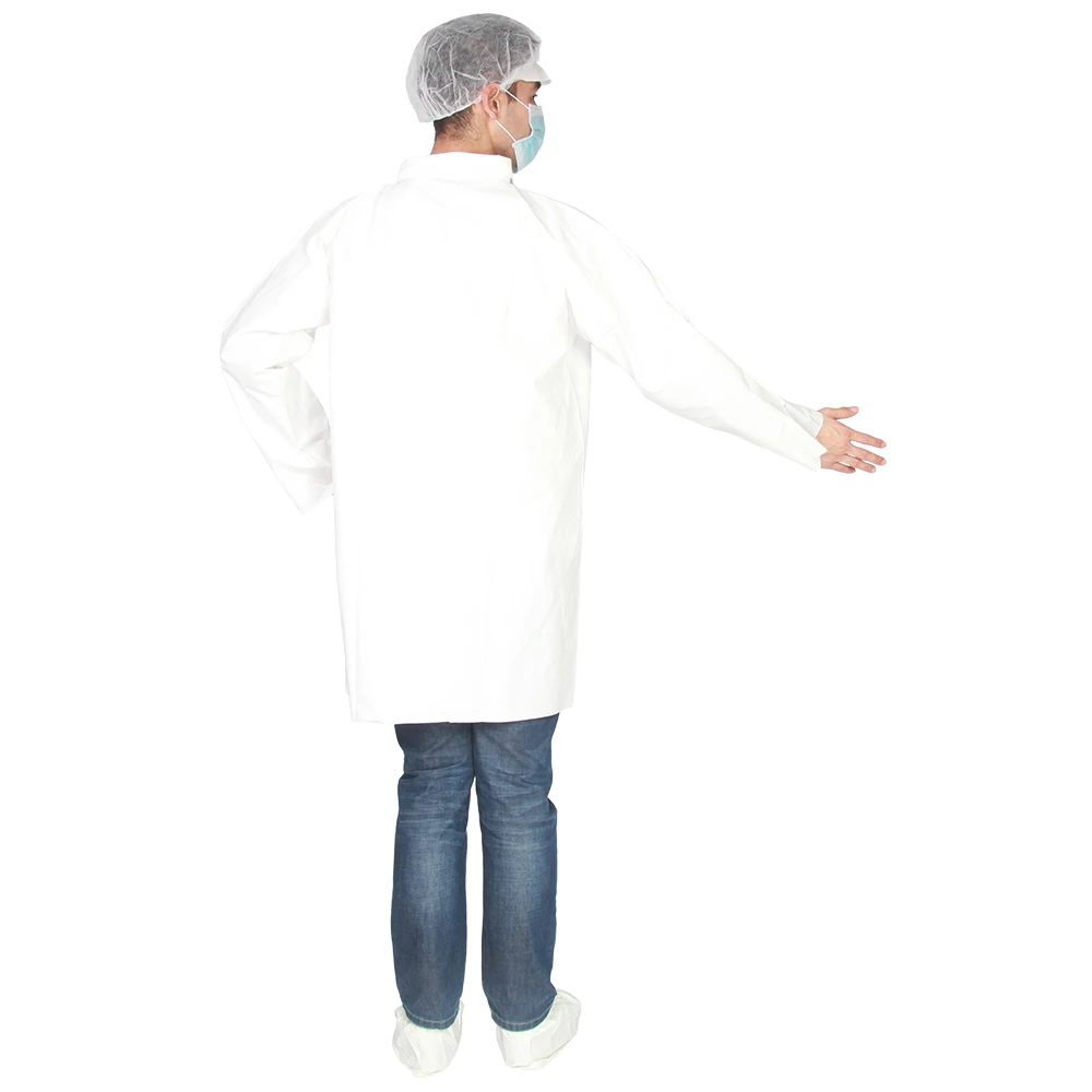Disposable single use nonwoven lab coat collar snap bottom with pockets PP visitor clothing non-woven PP jacket with pockets