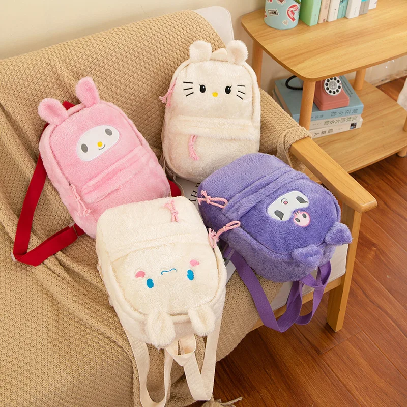 Korean version of ins cute furry large capacity backpack 2024 new cartoon street candy colored plush backpack