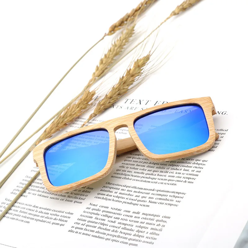 2022 amazon hot sell men square polarized oversize big flat top bamboo wooden sunglasses private label