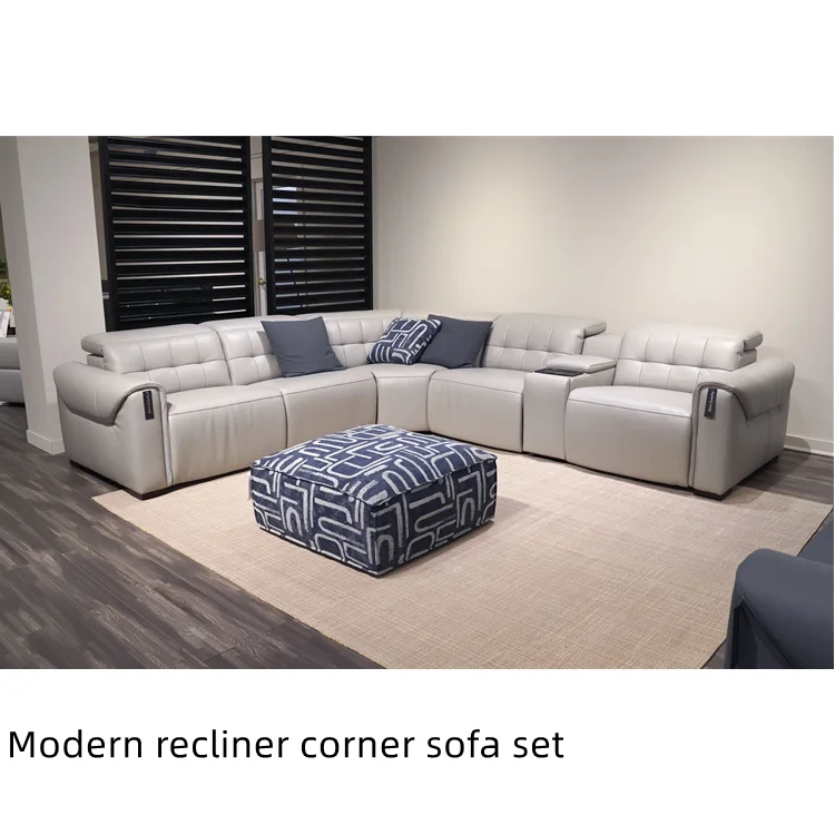 2022 Modern 6 Seater power recliner Modular Corner Sectional leather sofa Living Room Furniture Reversible L Shape Couch Set
