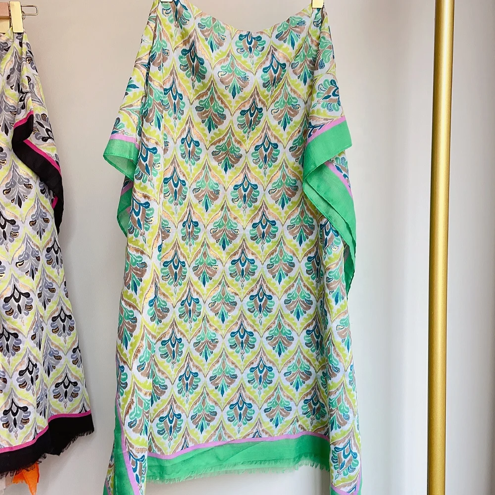 Newest Spring Summer  Beach Shawl Floral Print Scarves Soft Viscose Stylish Shimmer Glitter Wraps Muslim Gold Foil Boho Scarf